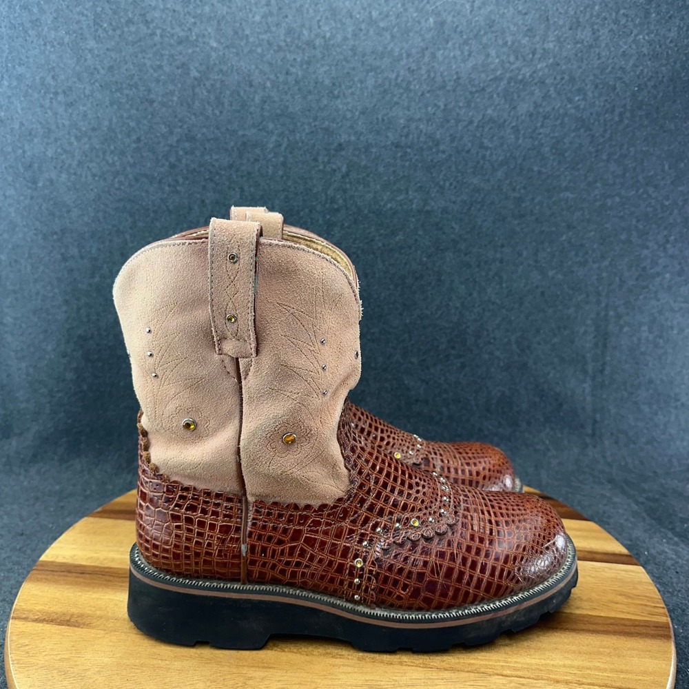 Ariat FatBaby Western Boot 16427 Women 11D Pull On Leather Studded Style Croc